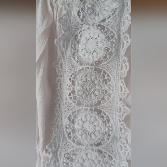 Fashion Nova White/ Light Blue Dress with Crochet Trim - Picture 5 of 9